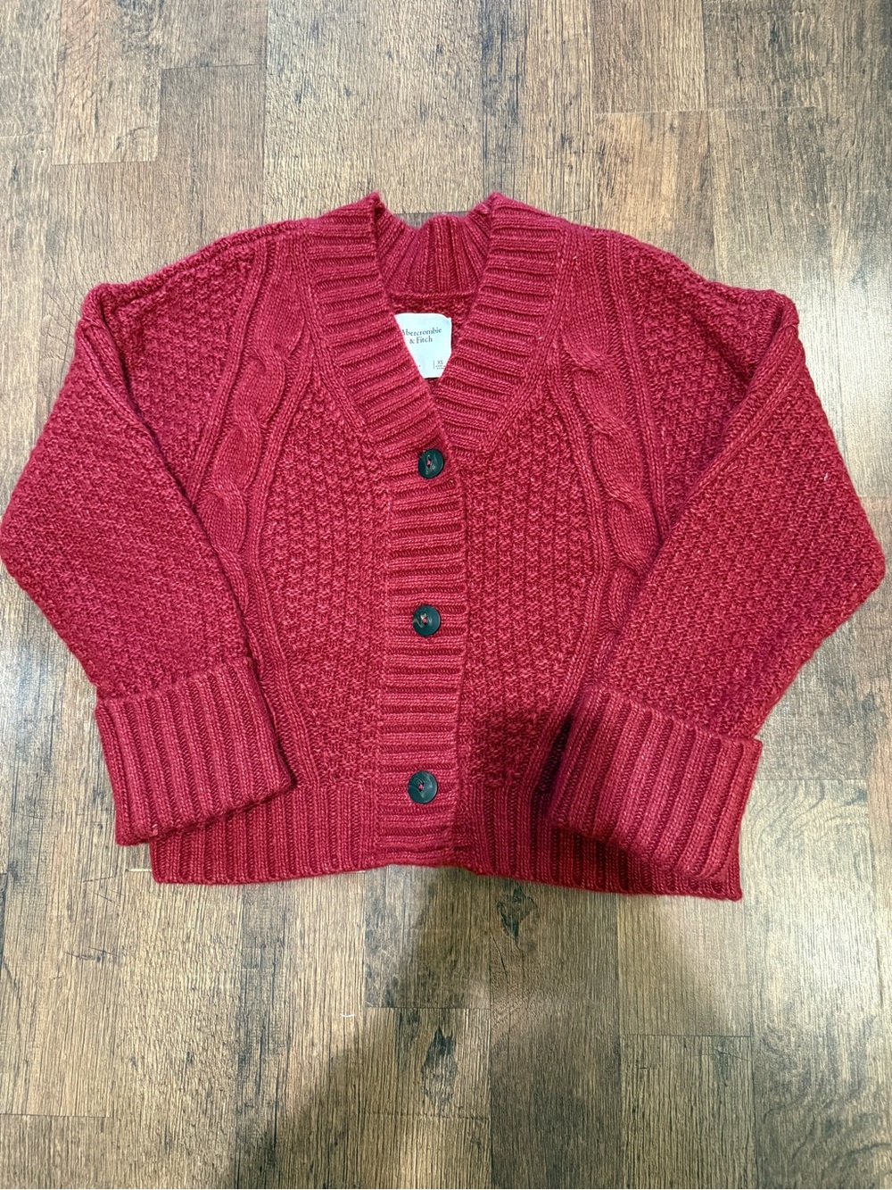 Abercrombie & Fitch Women's Red Cable-Knit Button Front Sweater Cardigan xs
